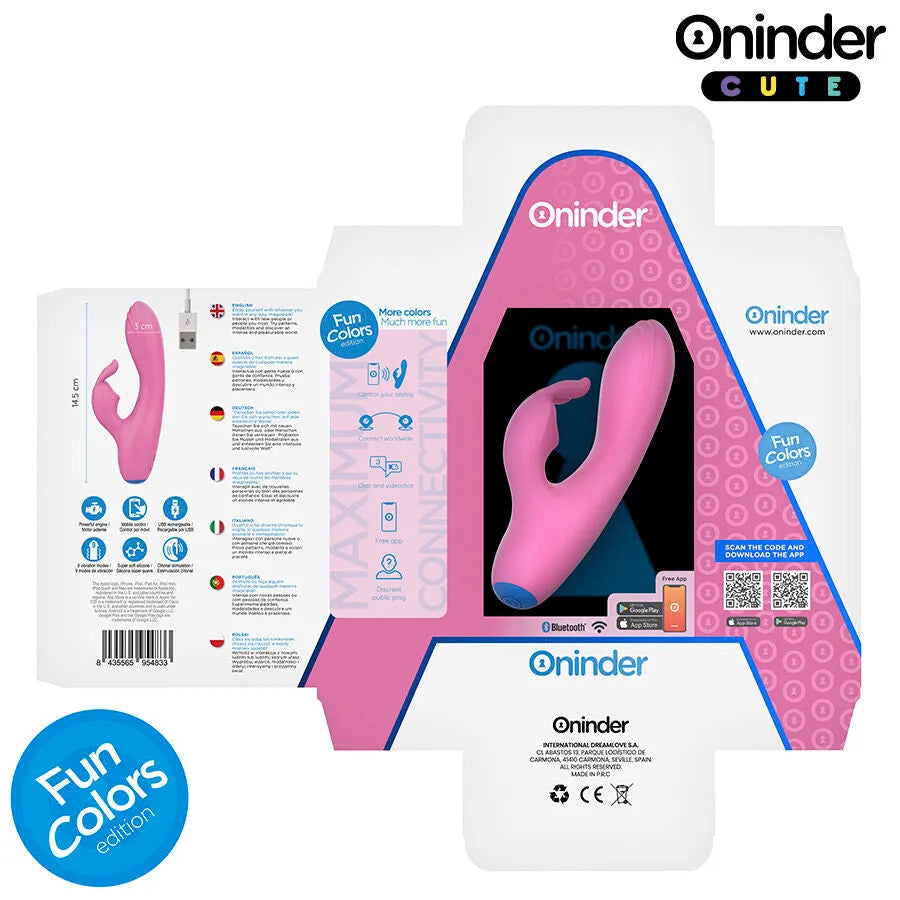 Vibromasseur lapin rose clitoridien ONINDER application contrôle distance étanche rechargeable silicone