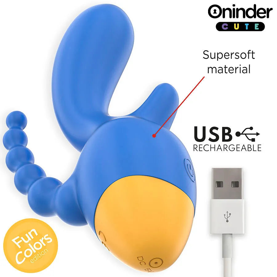 Vibromasseur triple stimulation ONINDER CUTE clitoridien anal ergonomique application Bluetooth