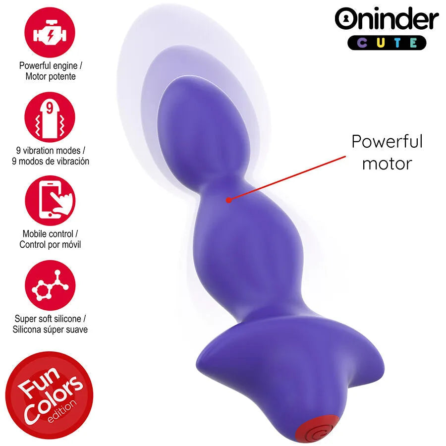 Vibromasseur anal silicone violet ONINDER CUTE 9 modes télécommande application étanche
