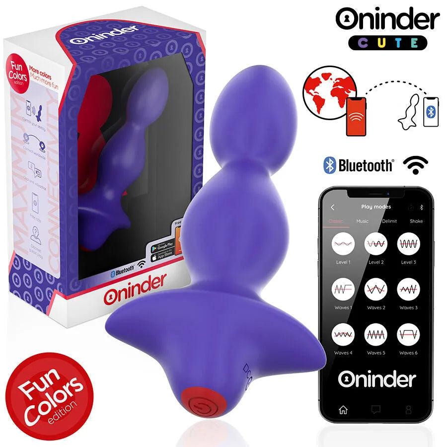 Vibromasseur anal silicone violet ONINDER CUTE 9 modes télécommande application étanche