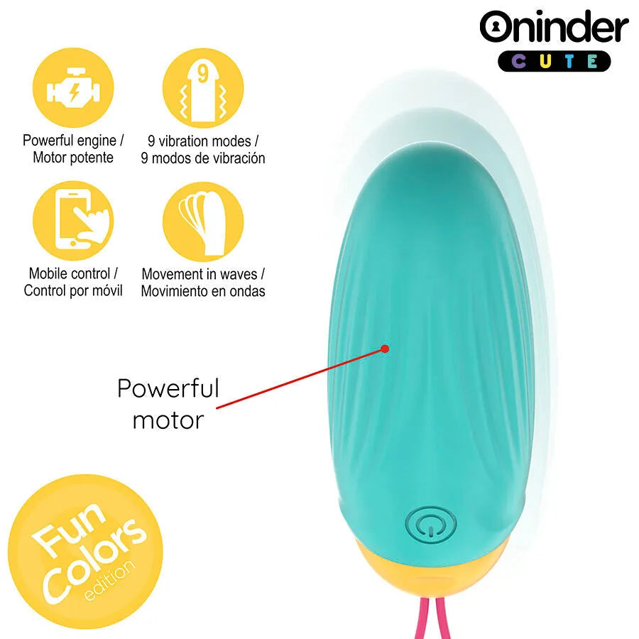 Oeuf vibrant silicone ONINDER CUTE 9 modes vibrations ondulatoires application étanche rechargeable