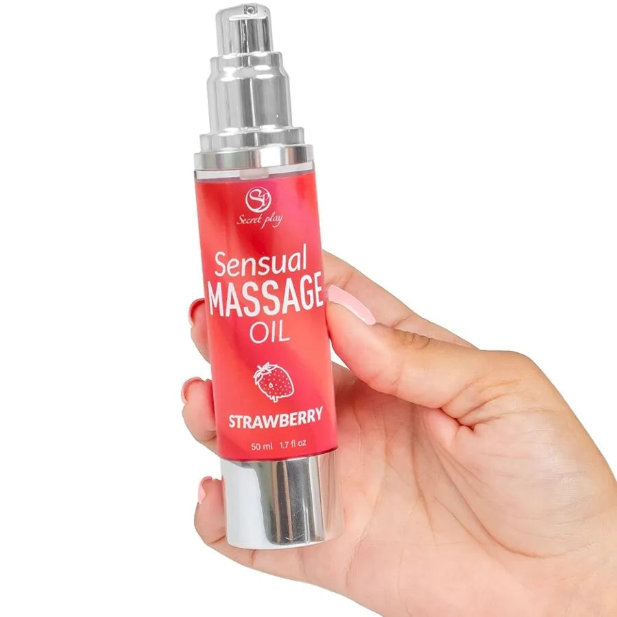 huile massage érotique fraise hydratante satinée sensorielle glissante parfumée gourmande relaxante sensuelle nutritive légère nongrasse 50ml flacon doseur pratique