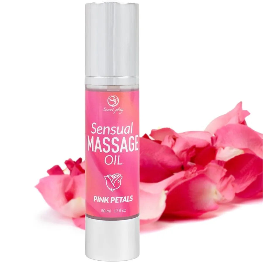 huile massage érotique pétales rose hydratante satinée peau soyeuse parfum enivrant texture glissante flacon doseur 50ml nourrissante relaxante sensuelle complicité