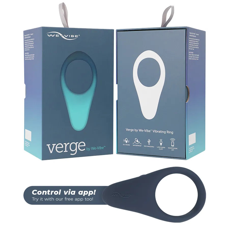 Anneau vibrant Verge bleu, ergonomique, étanche, avec boîte. Connectivité app We-Connect™ pour stimulation périnée.