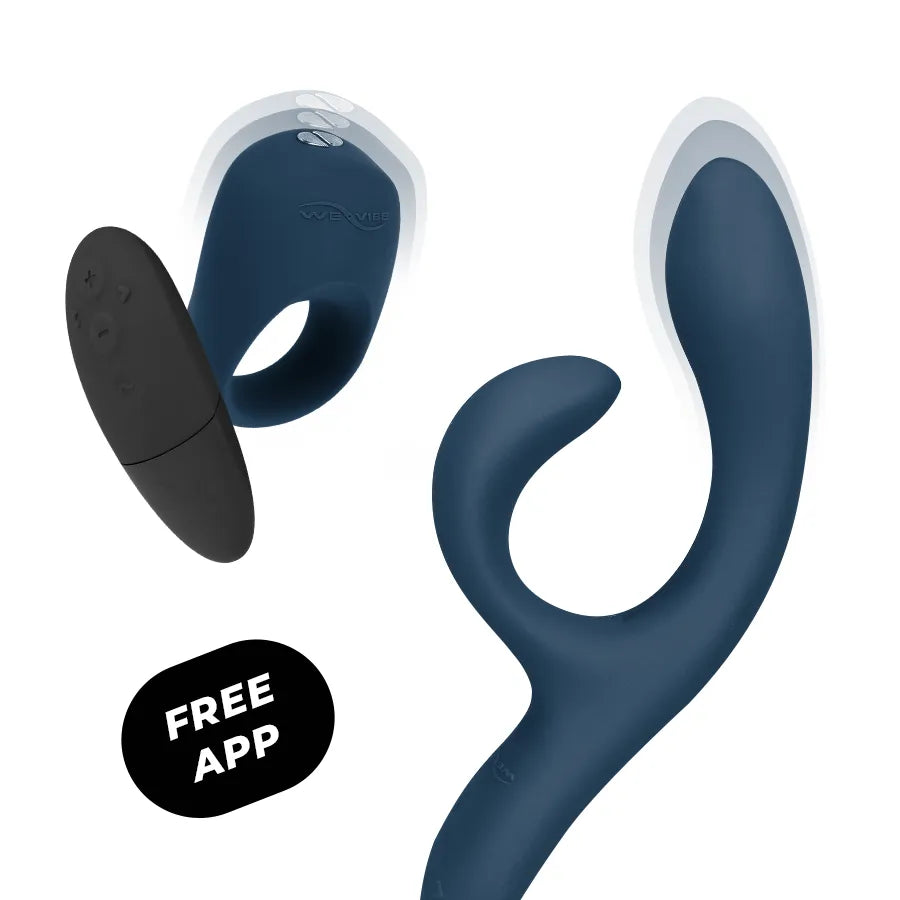 Ensemble vibromasseur bleu foncé et anneau pénien en silicone doux, rechargeable, avec télécommande et contrôle par applic...