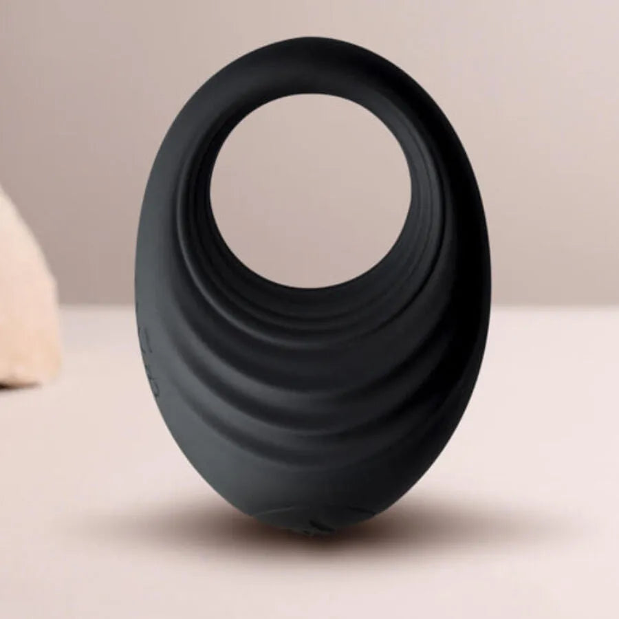 Anneau pénien vibrant noir en silicone, compact, ergonomique, dix vitesses, étanche, rechargeable, pour stimulation couple.