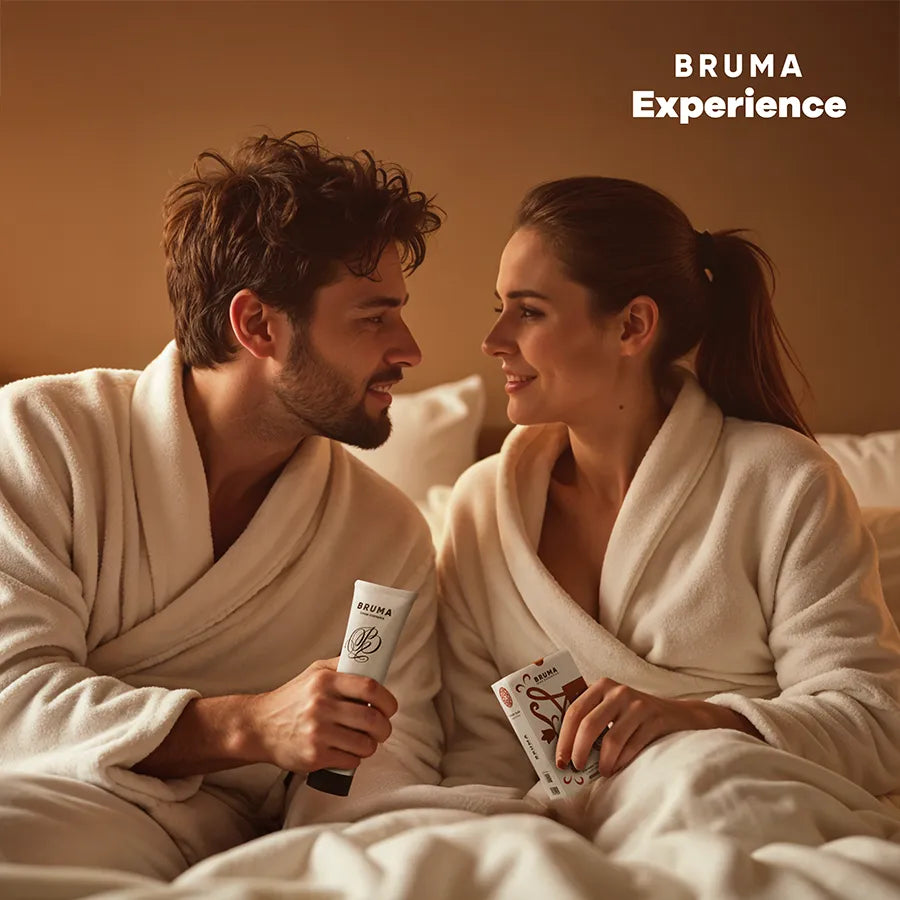 Coffret Plaisir Multisensoriel BRUMA avec gel lubrifiant doux, huile massage, plume, bandeau hypoallergénique pour peau se...