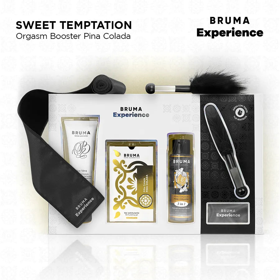 Boîte de gel lubrifiant BRUMA ananas coco, design tropical, accessoires intimes inclus, expérience sensorielle exotique.