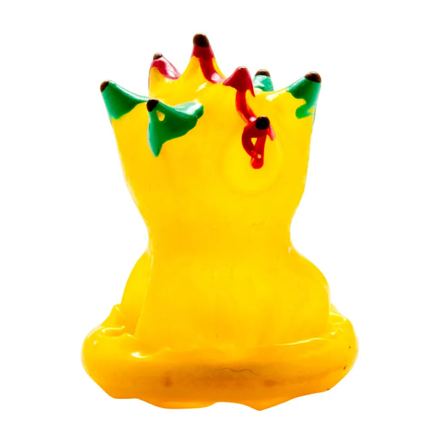 Préservatif fantaisie hérisson jaune peint à la main, détails colorés, style bohème artisanal d'Amsterdam.