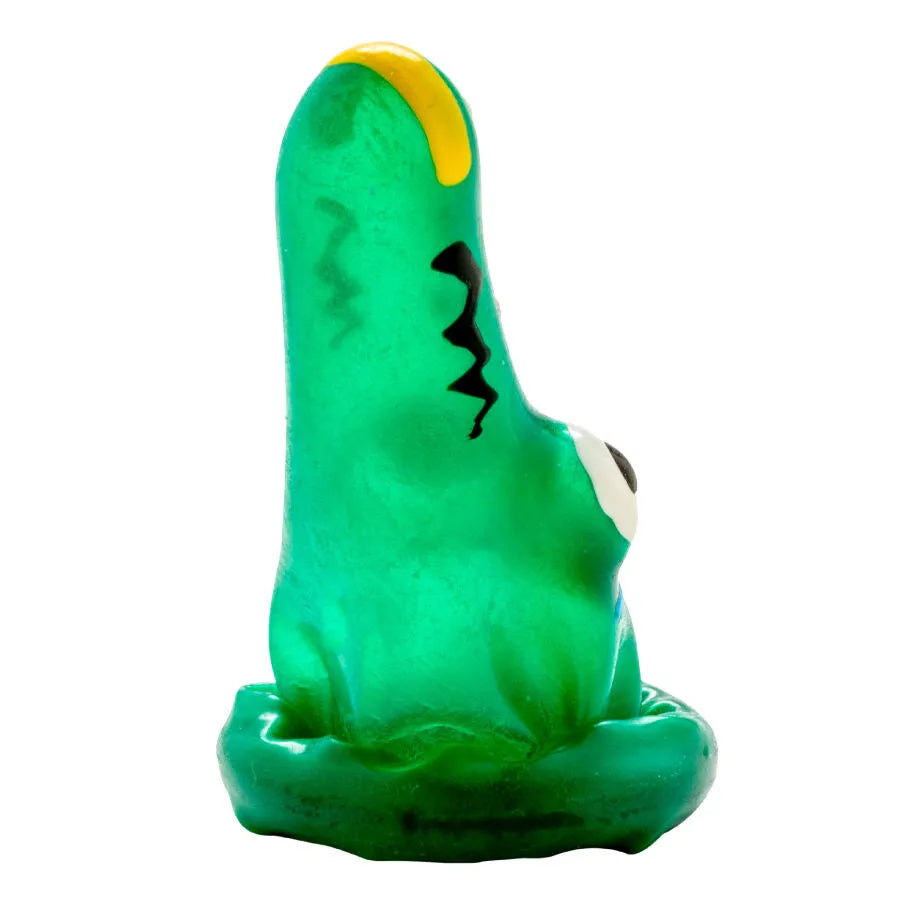 Préservatif fantaisie peint à la main, motif crocodile vert, détails artistiques uniques, style bohème d'Amsterdam.