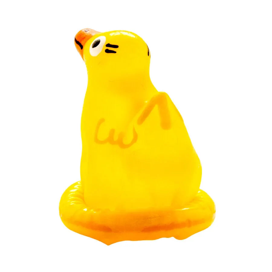 Préservatif fantaisie jaune en forme de canard, peint à la main, style bohème d'Amsterdam, unique et artistique.