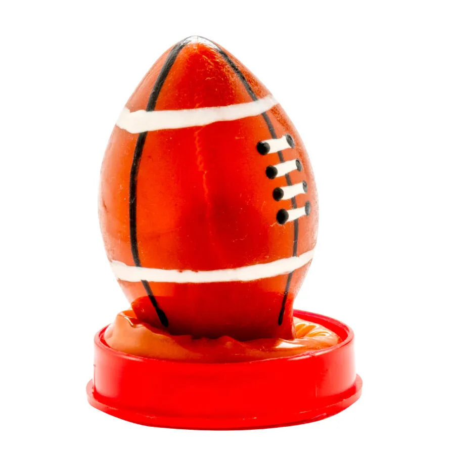 Préservatif fantaisie peint à la main en forme de ballon de rugby, couleurs vives, style bohème d'Amsterdam.