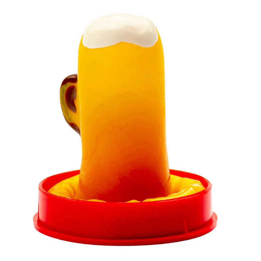 Préservatif fantaisie peint main, forme verre de bière, jaune avec mousse blanche, style bohème Amsterdam, unique.