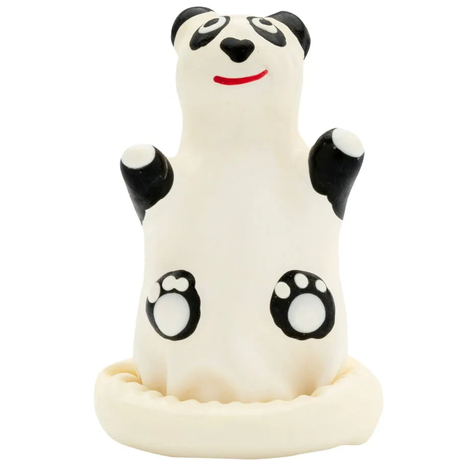 Préservatif fantaisie peint à la main, motif panda noir et blanc, style bohème, cadeau unique et érotique.