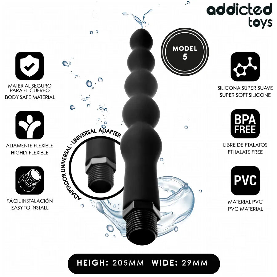 Nettoyeur anal noir en silicone Addicted Toys, design innovant, forme ondulée, modèle 5, hygiène intime optimale.