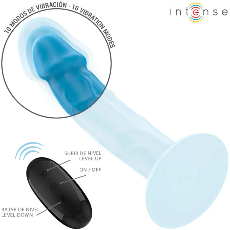 Vibromasseur réaliste silicone INTENSE Phoebe 10 vibrations télécommande bleu stimulation profonde sextoy couple eroticosexuels