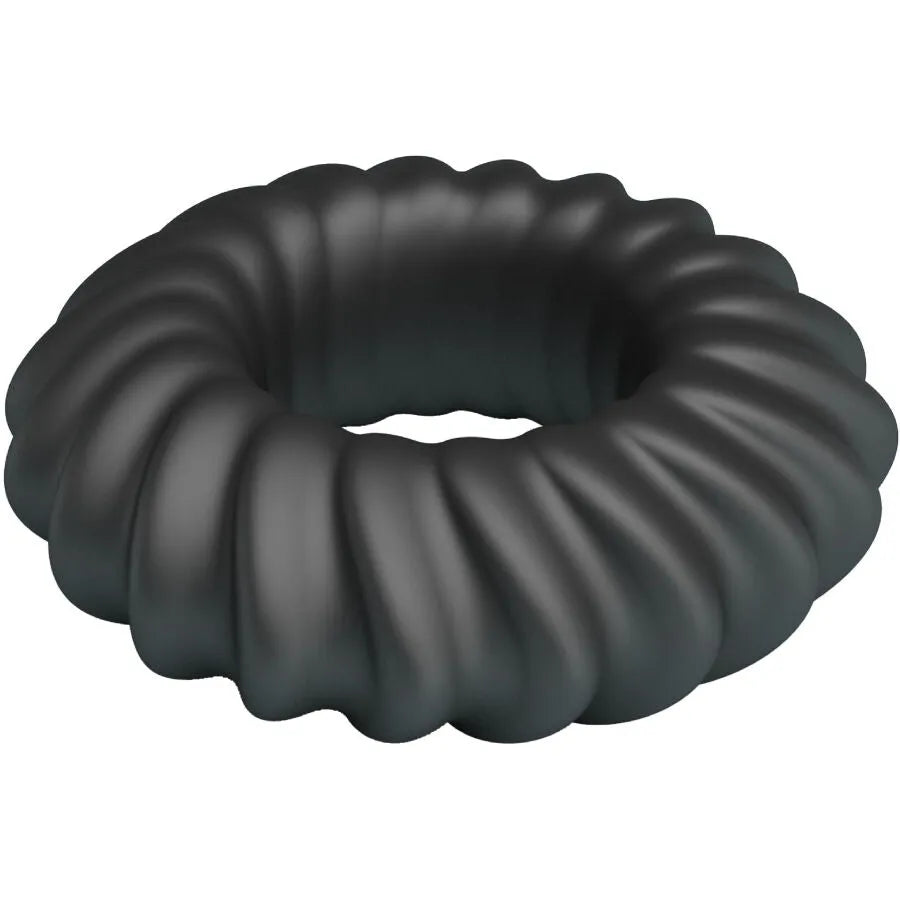 Bague en silicone noire Crazy Bull Fitz Modèle 8, texture ondulée pour stimulation intense et confort maximal.