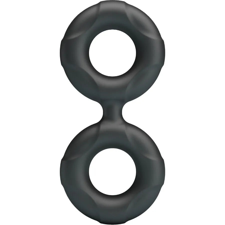 Double bague en silicone noire Crazy Bull Radwan, design en forme de huit, texture douce pour confort et intimité.