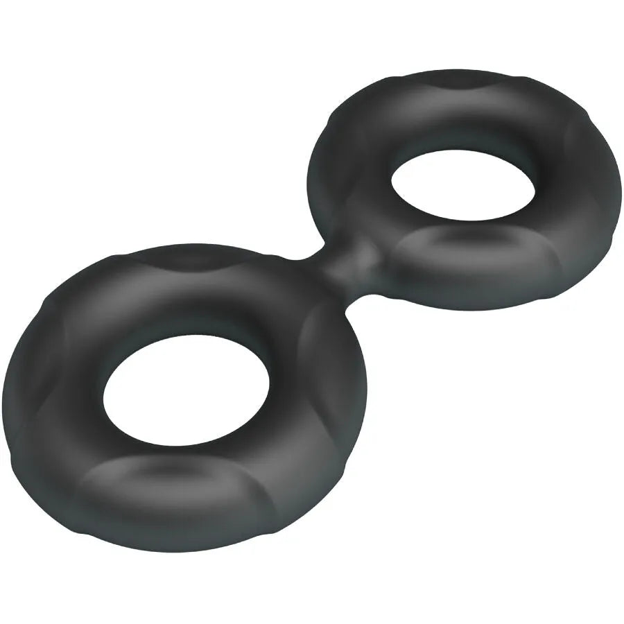 Double bague en silicone noir Crazy Bull Radwan, design en huit, texture douce, confort érotique pour couple.