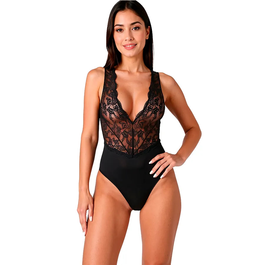 body élégant sensuel dentelle délicate noire empiècements transparents tissu extensible confortable ajustable maintien sculptant séduction soirée intime sophistiqué