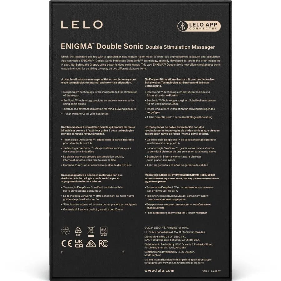 Vibromasseur Lelo Enigma Double Sonic Point G Noir stimulation clitoridienne point A Deep Sonic™ silicone médicaux sextoy femme couple
