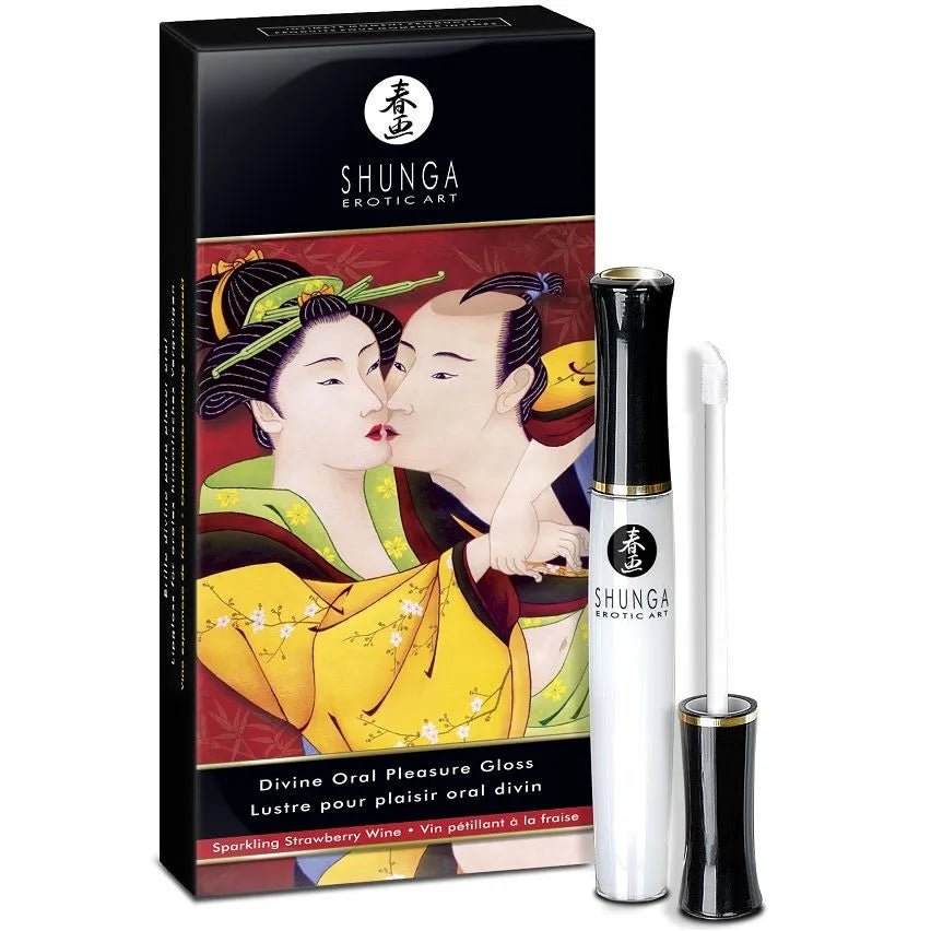 gloss lèvres érotique Shunga Divine fraise cava effet chaud froid stimulant sensuel oral intime discret élégant