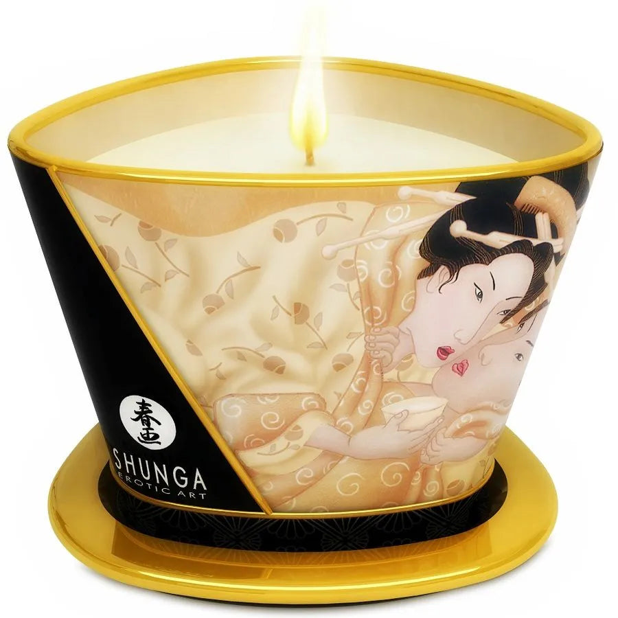 Shunga Bougie De Massage Vanille 170ml Design Érotique Artisanal Huile Chaude Intimité Élégance