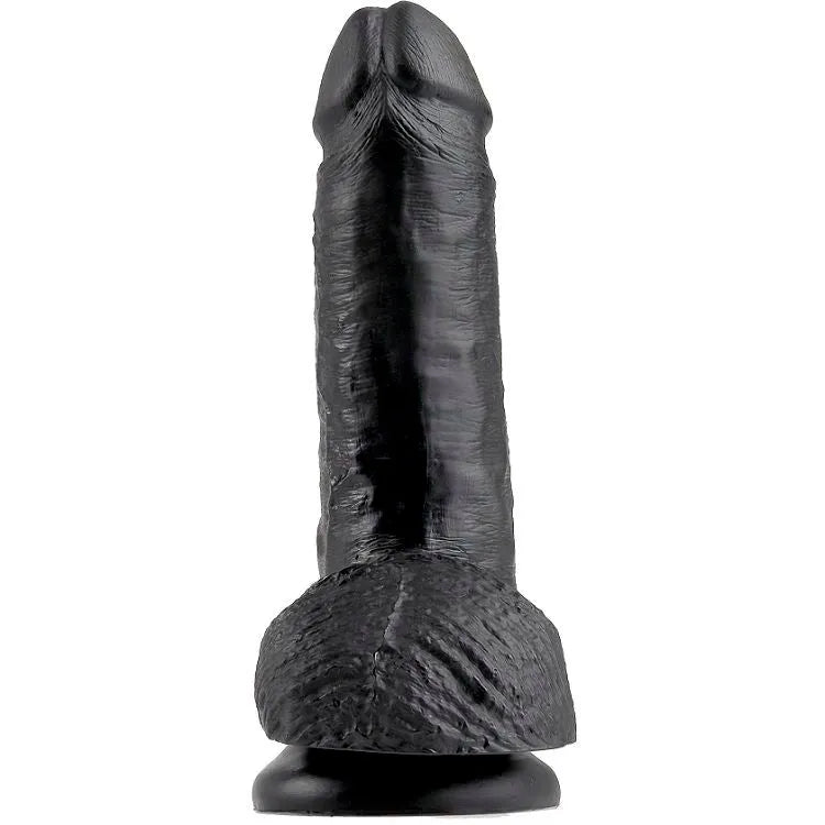 Gode réaliste noir 17 cm avec ventouse, texture veines et tête détaillée, hypoallergénique, sans latex ni phtalates.