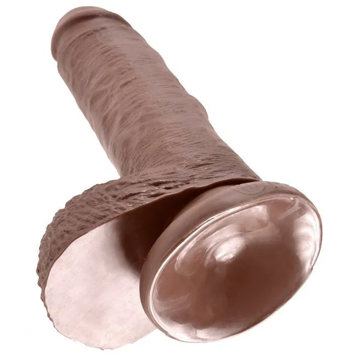 Gode réaliste marron 7 pouces avec ventouse, texture veinée, hypoallergénique, sans phtalates, compatible harnais.
