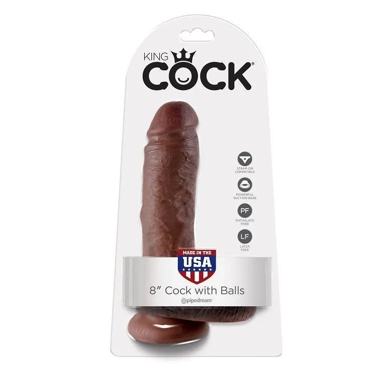 godemichet réaliste marron anatomique testicules ventouse puissante submersible longueur vingt virgule trois centimètres sans latex compatible harnais fabrication américaine
