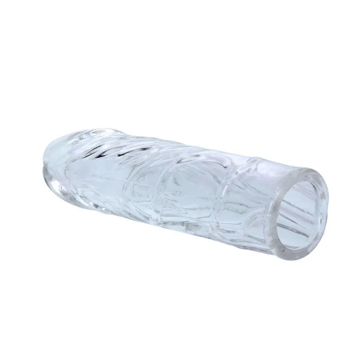 Coque silicone souple transparente nervurée, extensible, 13cm, stimulation intense, plaisir intime, adaptable, premium.