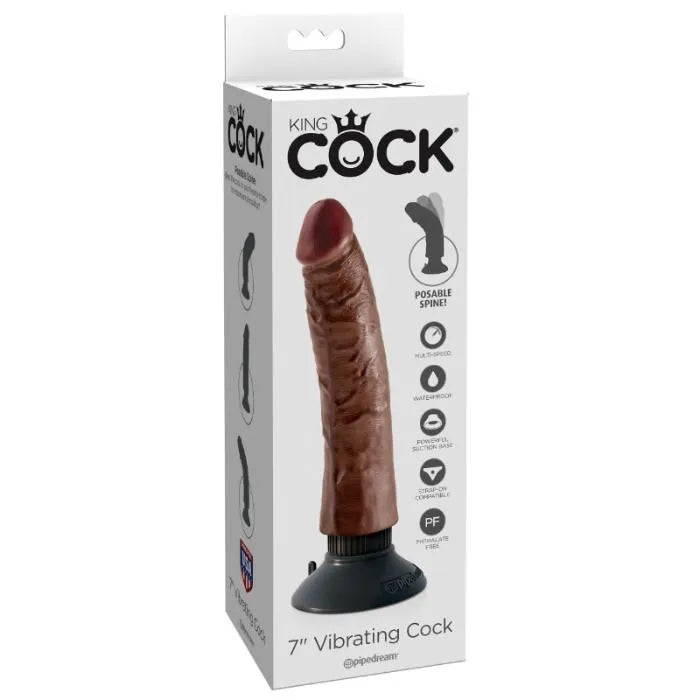 gode vibrant réaliste marron multivitesse étanche sans phtalates ventouse texture veines longueur 178mm moteur puissant fabrication américaine compatible harnais
