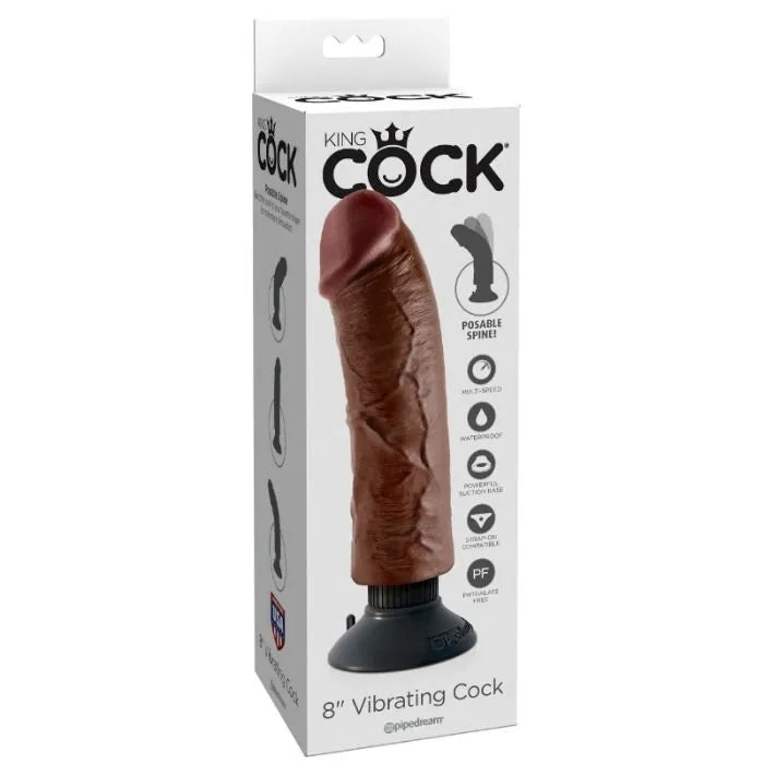 gode vibrant réaliste marron caoutchouc américain étanche multivitesse puissant flexible ventouse amovible veiné sans phtalates 20cm texture sensuelle compatible harnais