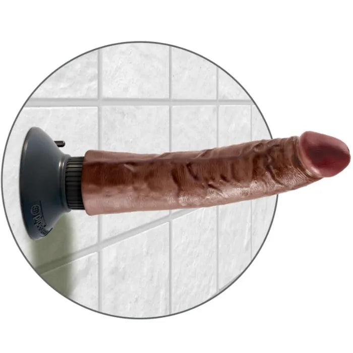 Gode vibrant réaliste marron avec ventouse, texture veiné, multivitesse, étanche, 20cm, flexible, sans phtalates.