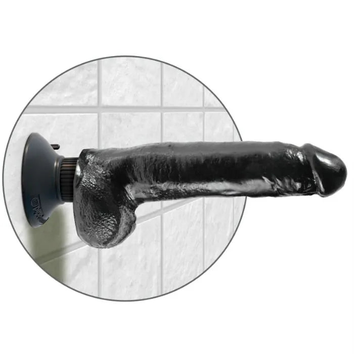 Gode vibrant noir réaliste 23cm avec ventouse puissante, texture veiné, multivitesse, imperméable, silicone ergonomique.