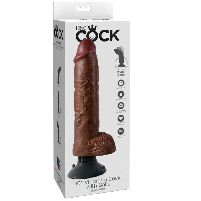 Gode vibrant réaliste marron 25cm avec ventouse amovible, multivitesse, étanche, compatible harnais, flexible et puissant.
