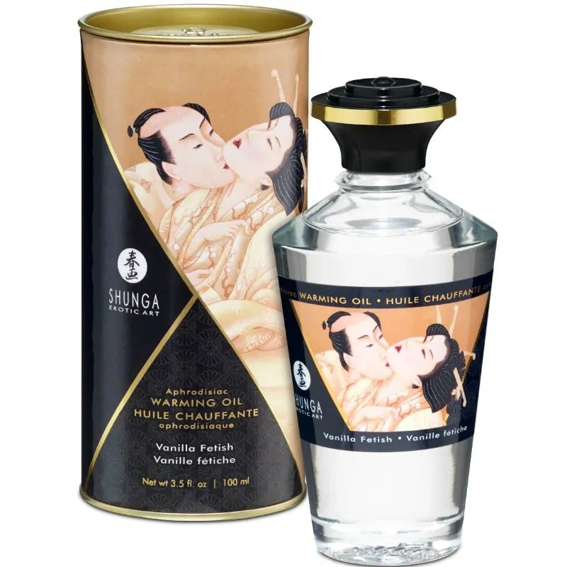 Huile massage érotique chauffante vanille fétiche sensuelle stimulant sensorielle orientale traditionnelle luxe raffiné flacon verre cent millilitres