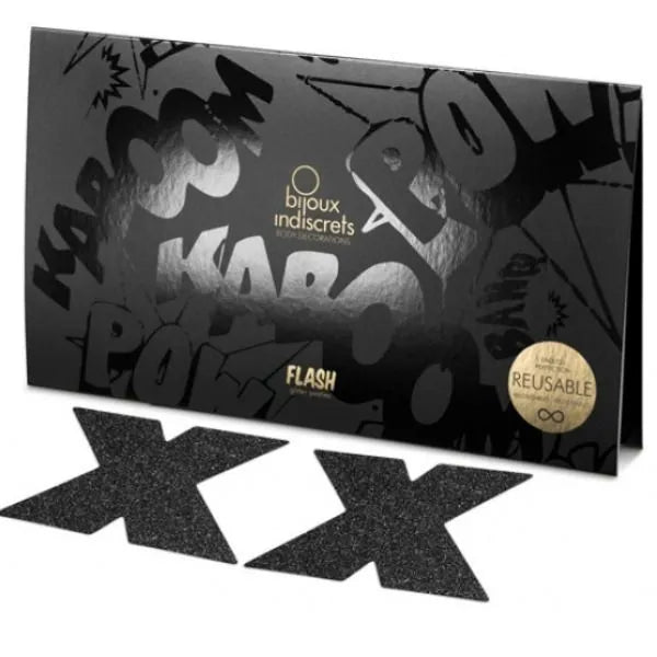 Décorations corporelles autocollantes paillettes noires en forme de X, réutilisables, élégantes pour décolleté soirée.