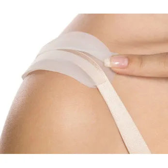Coussin antidérapant transparent pour bretelle de soutien-gorge, doux et ajustable, sur épaule, confort et protection peau.
