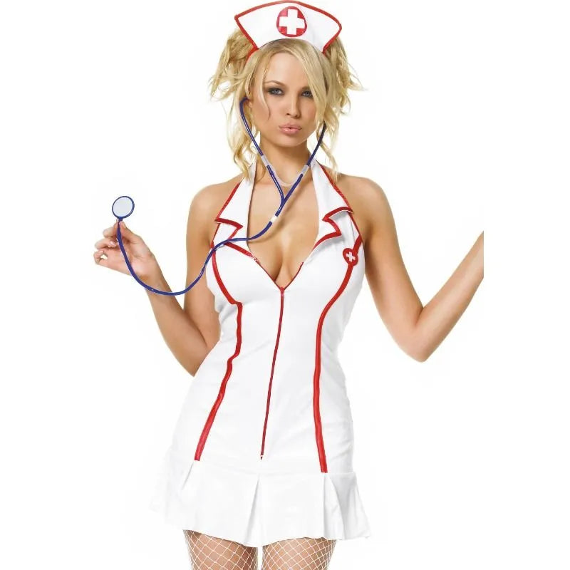 Robe d'infirmière Leg Avenue blanche et rouge, moulante, avec stéthoscope et serre-tête, lingerie érotique.