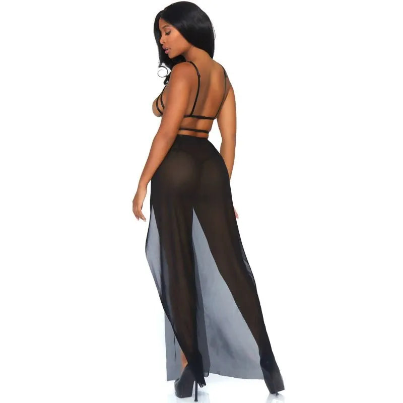 Robe longue noire corsage ouvert bretelles cage string Leg Avenue