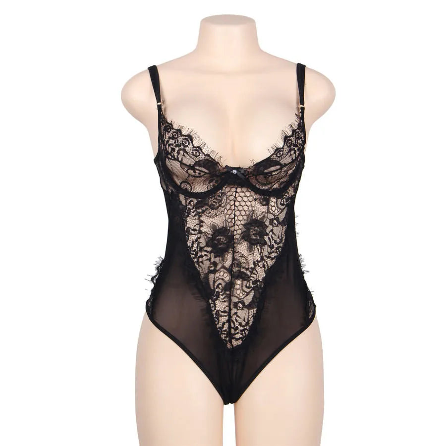 Subblime lingerie Queen plus dentelle florale noire Teddy sexy féminin luxe