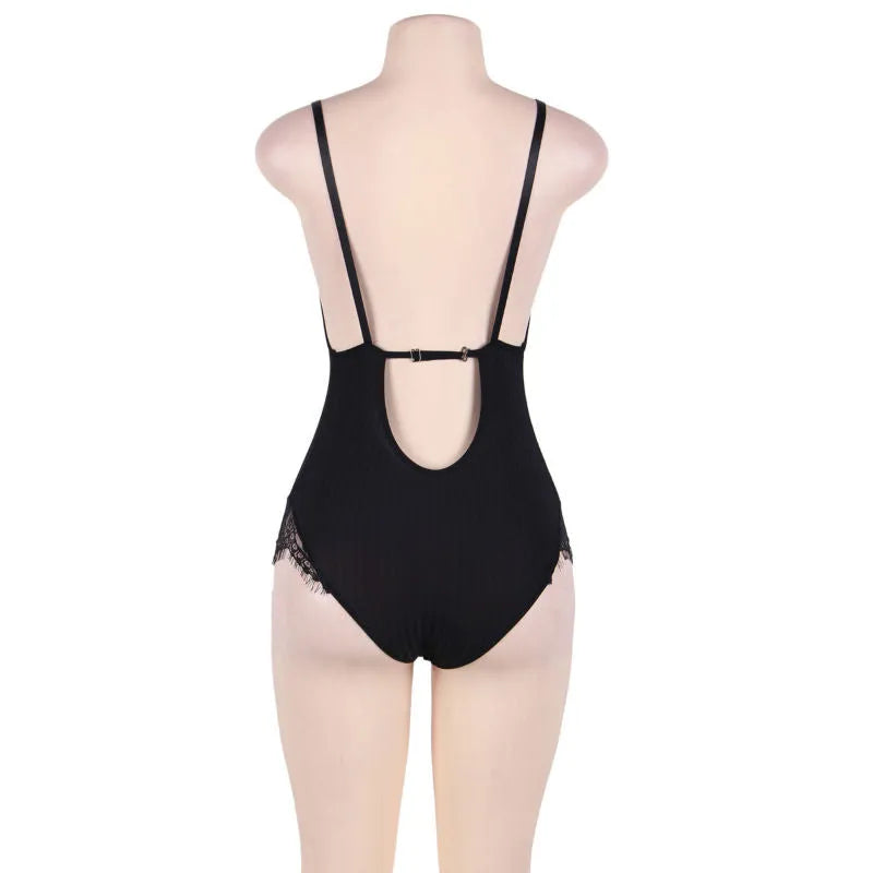 Teddy noir dentelles florales franges sensuel confortable grande taille création exclusive transparences lacets boîte cadeau sophistiqué élégance