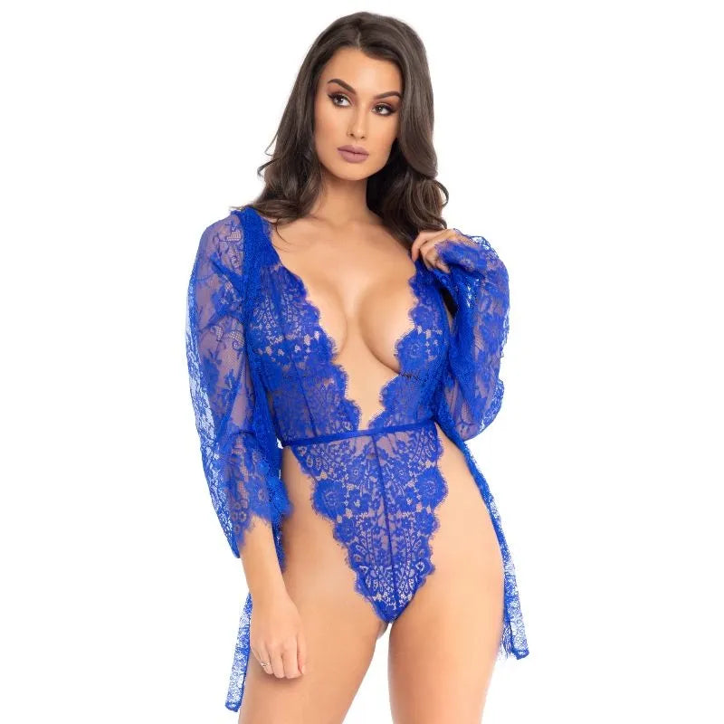 Teddy dentelle florale bleu trois pièces sexy Leg Avenue élégance féminine