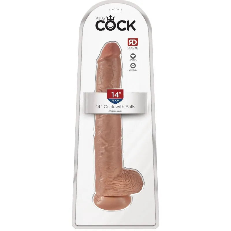 Gode réaliste ventouse King Cock 35,6 cm, couleur chair, détails réalistes, hypoallergénique, compatible harnais.