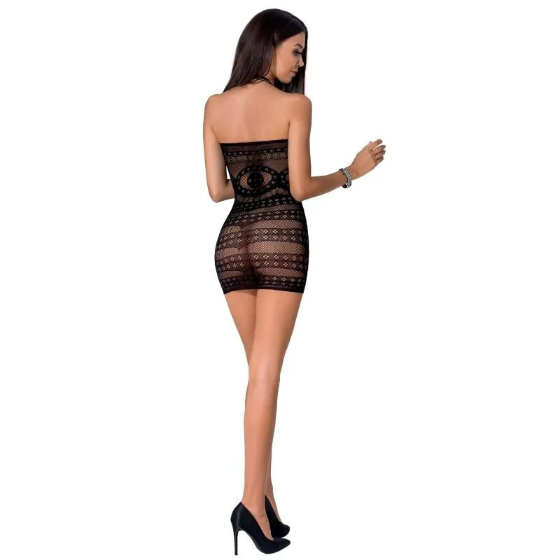 PASSION FEMME BS063 ROBE NOIRE MAILLE BRODERIES TRANSPARENCE SEXY LINGERIE EUROPÉENNE