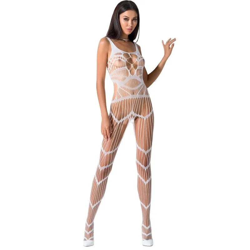 PASSION FEMME BODY SEXY RÉSILLE OUVERT ENTREJAMBE BLANC TAILLE UNIQUE