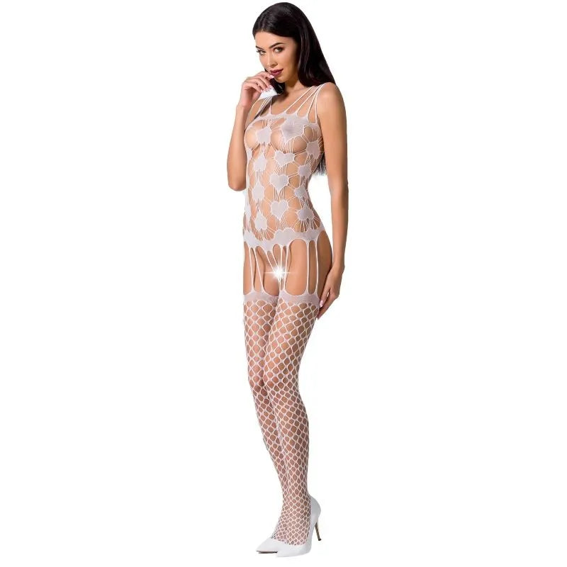 Body résille noir dentelle ouverture entrejambe sexy Passion BS067 taille unique ajustable polyamide élasthanne transparent moulant confortable élégant sophistiqué séduisant