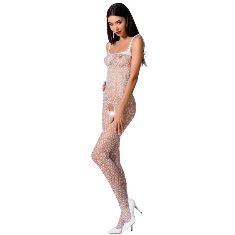 PASSION FEMME BODY RÉSILLE DENTELLE SEXY OUVERT ENTREJAMBE BLANC TAILLE UNIQUE