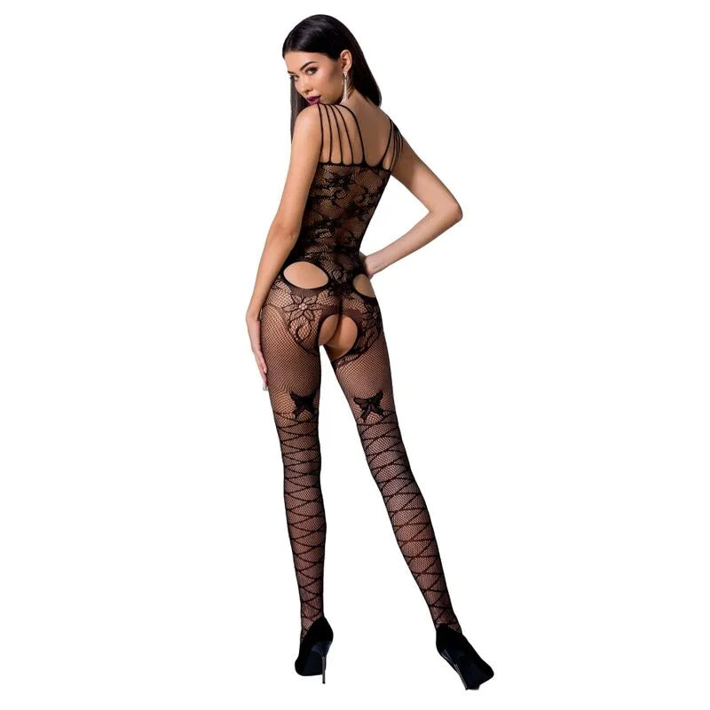 PASSION FEMME BS076 BODY RÉSILLE NOIR DENTELLE OUVERT ENTREJAMBE SEXY